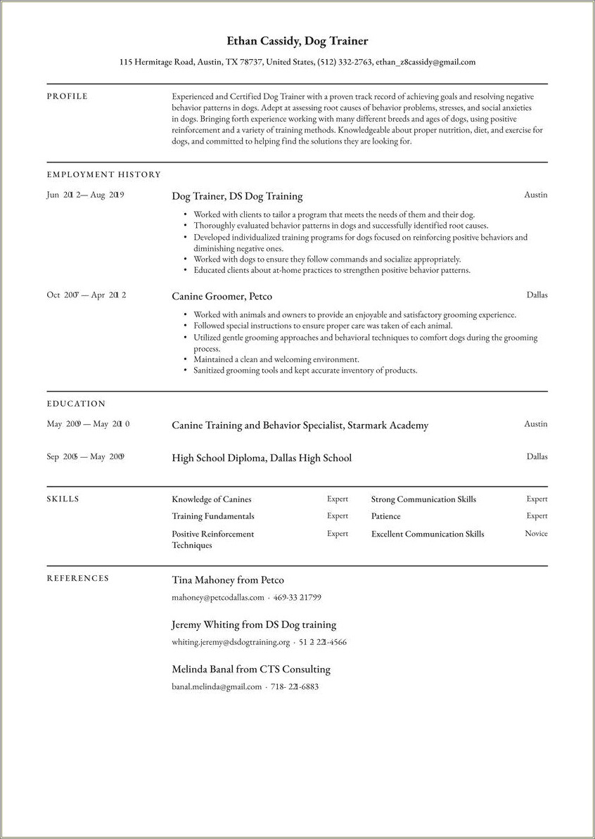 Animal Handling Experience On A Resume