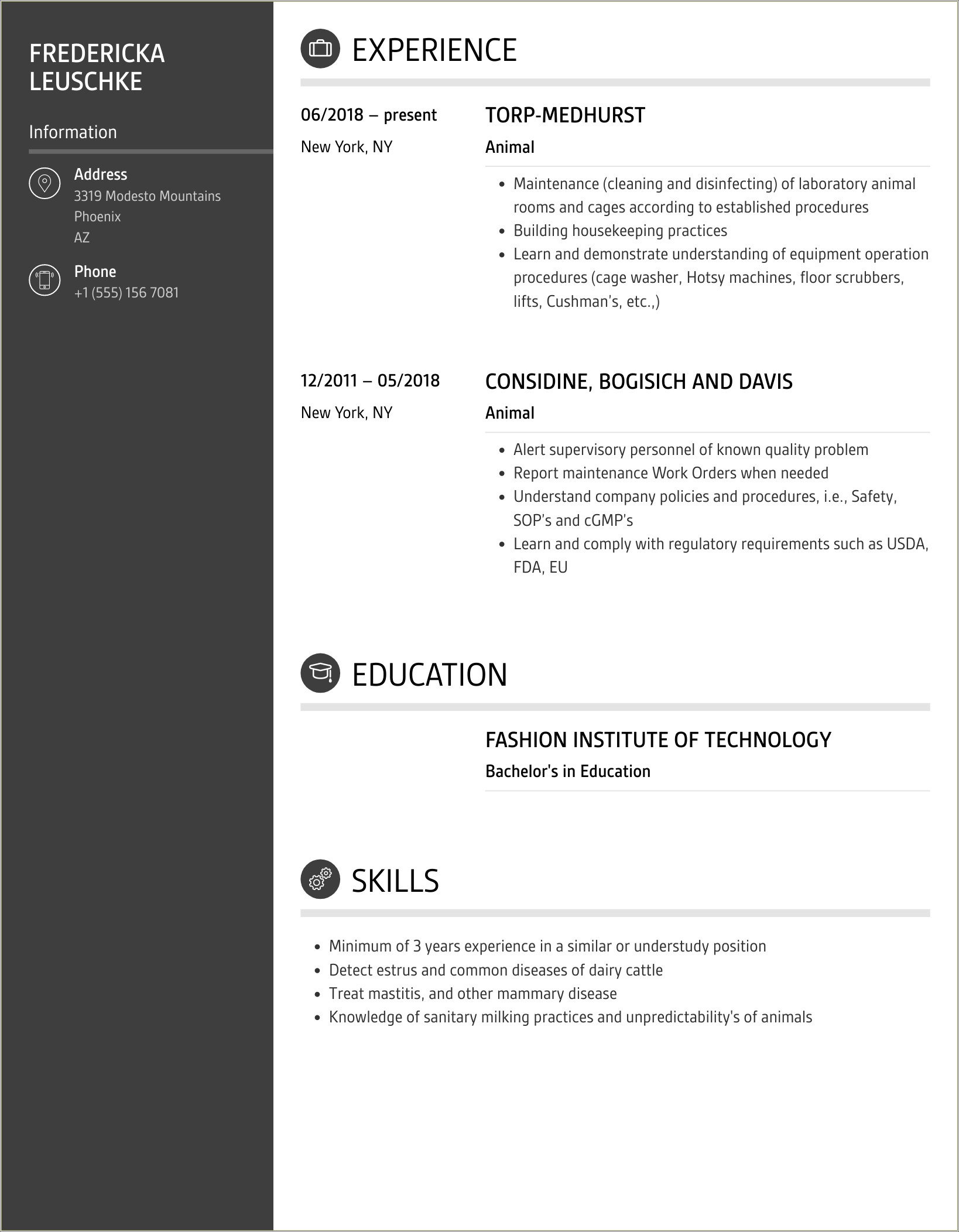 Animal Nutrition And Biotechnology Resume Samples