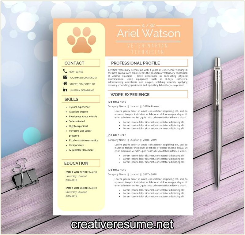 Animal Resume Template For Microsfot Word