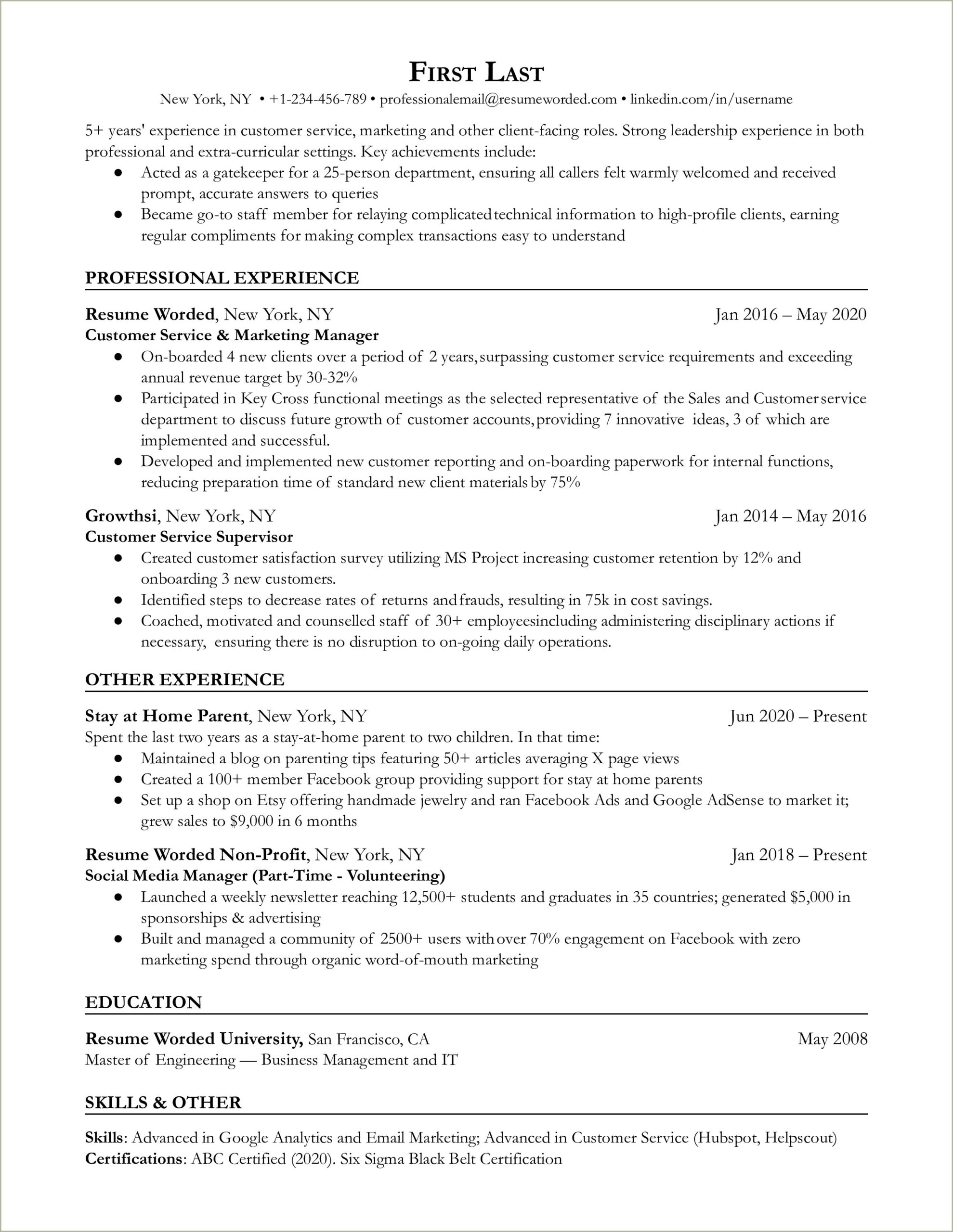 Another Word For Part Time Resume