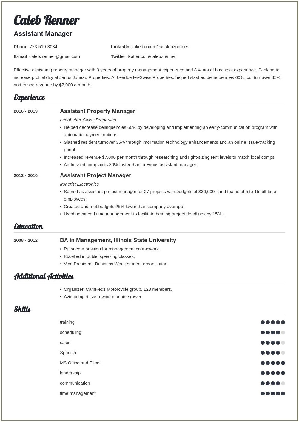 Apartment Complex Assistant Manager Resume Saved Money