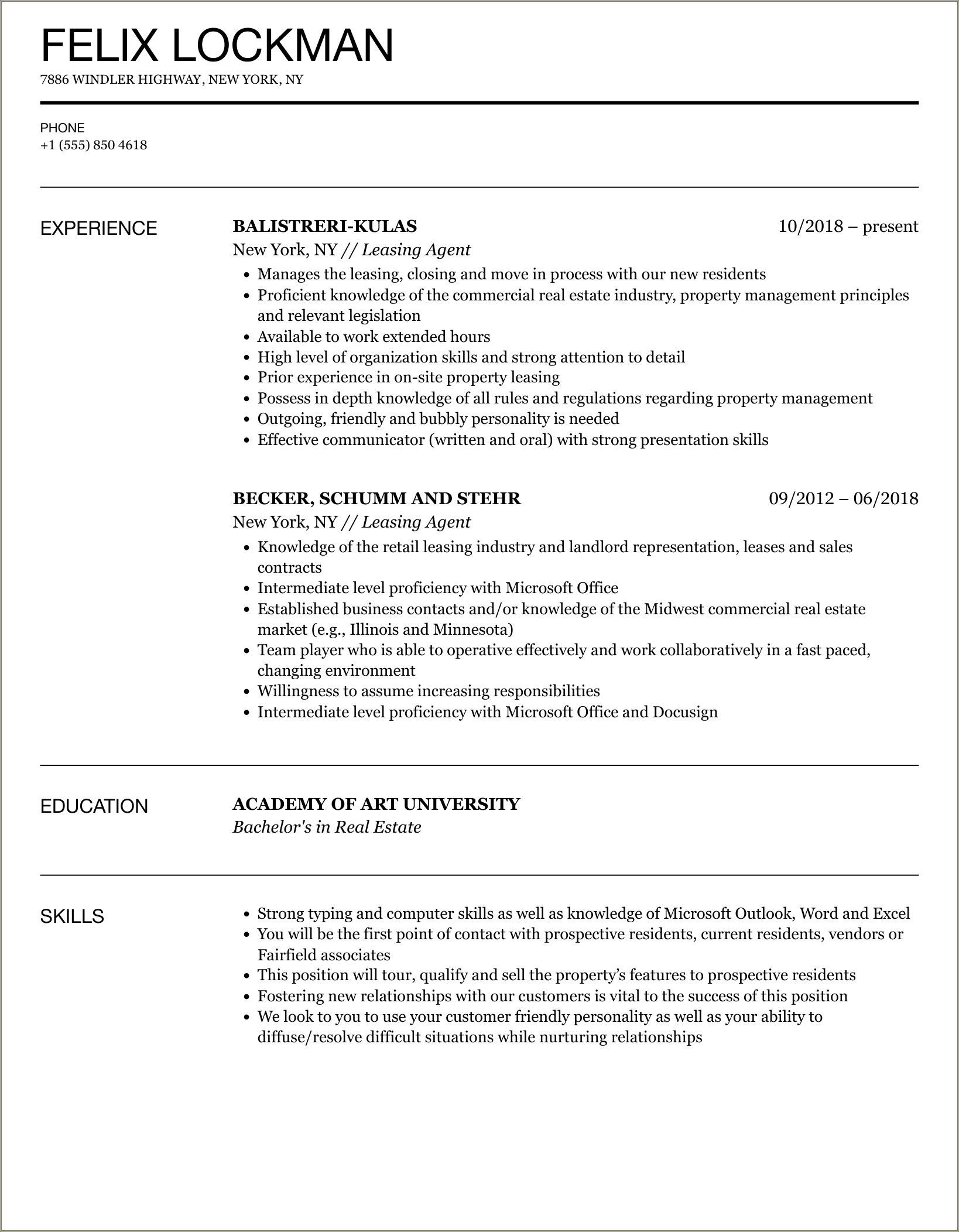 Apartment Leasing Agent Job Description Resume