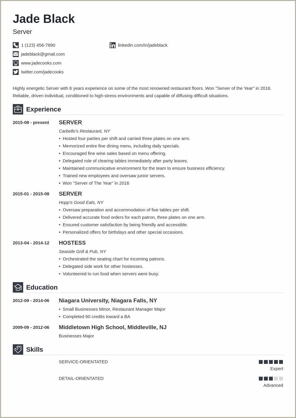 Applebee's Server Job Description For Resume