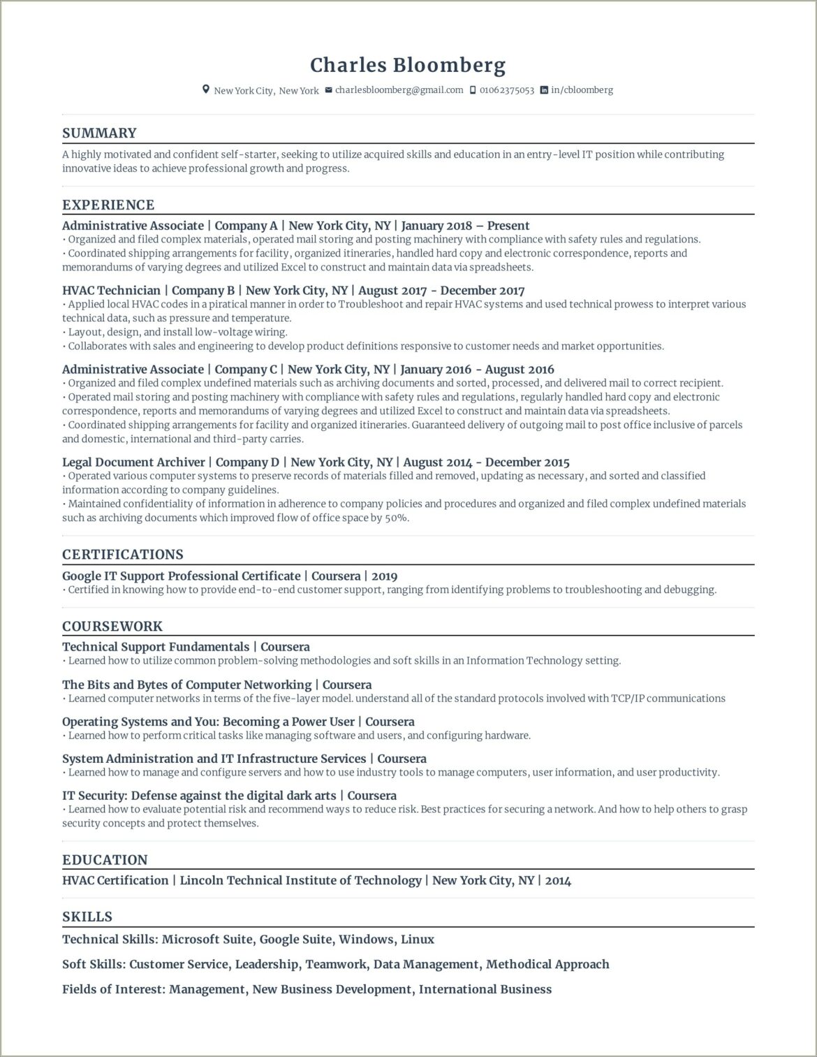 Applicant Tracking System Information Technology Resume Template