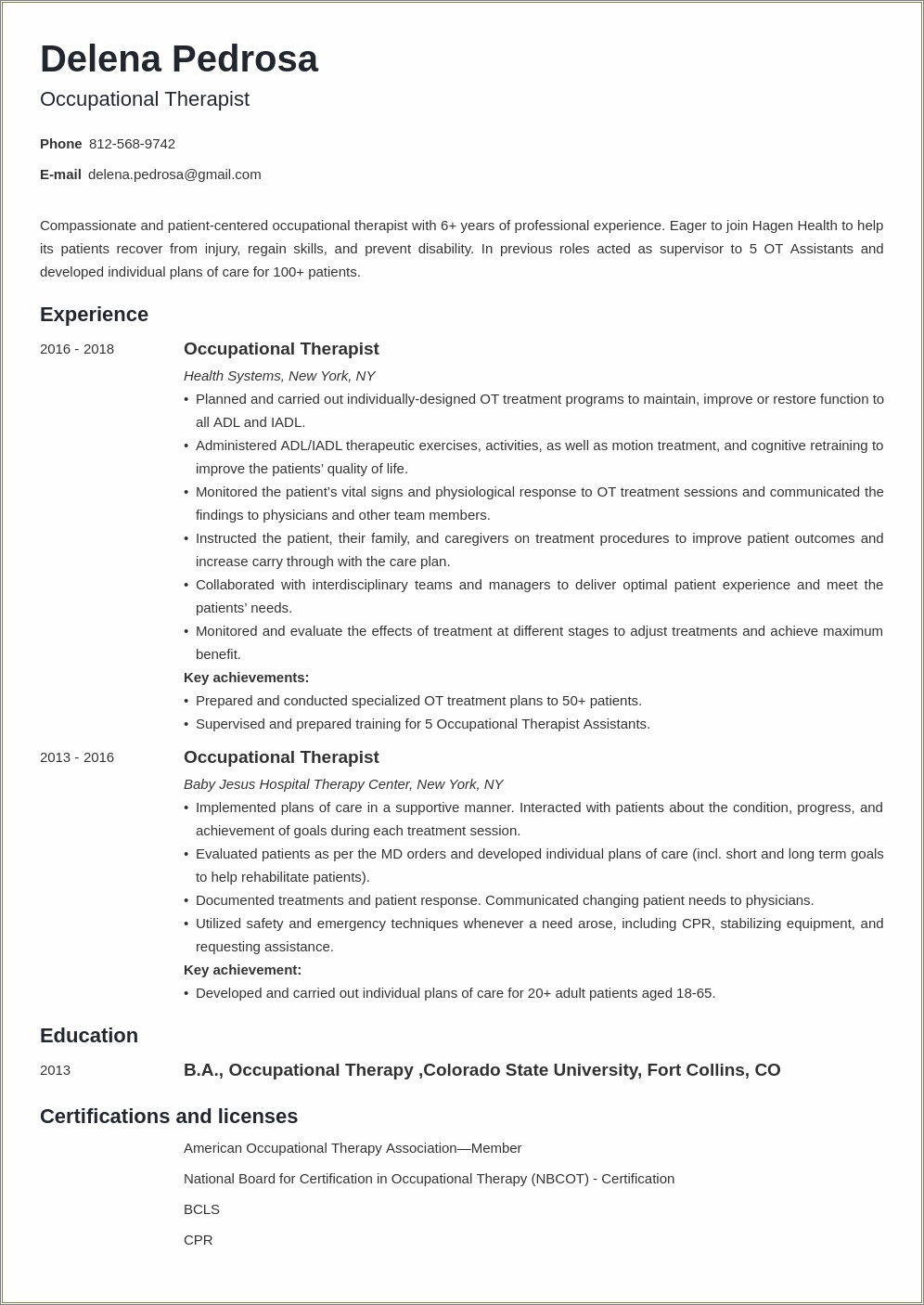 Appliyng To Ot School Resume Example