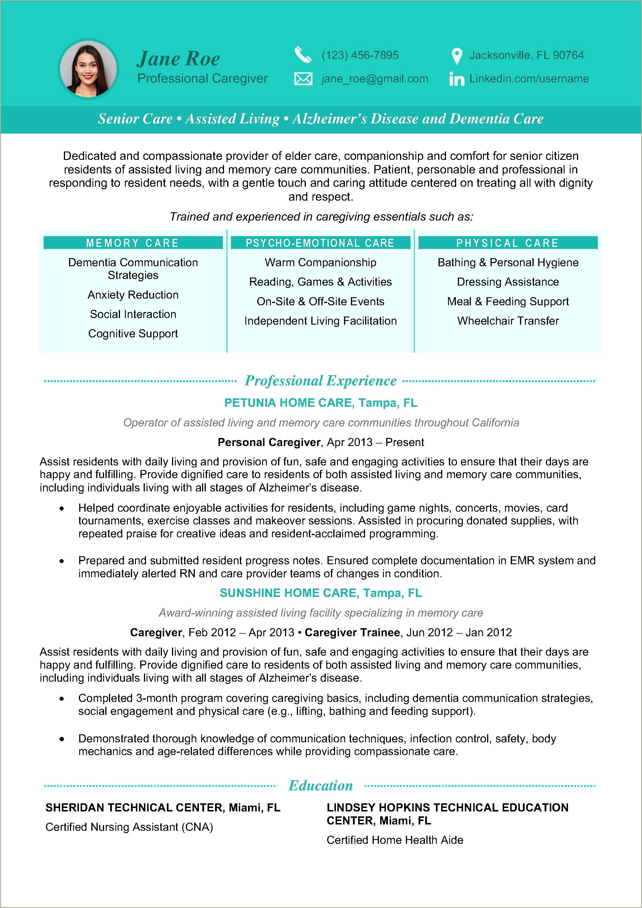 Applying For A Caregiving Job Resume