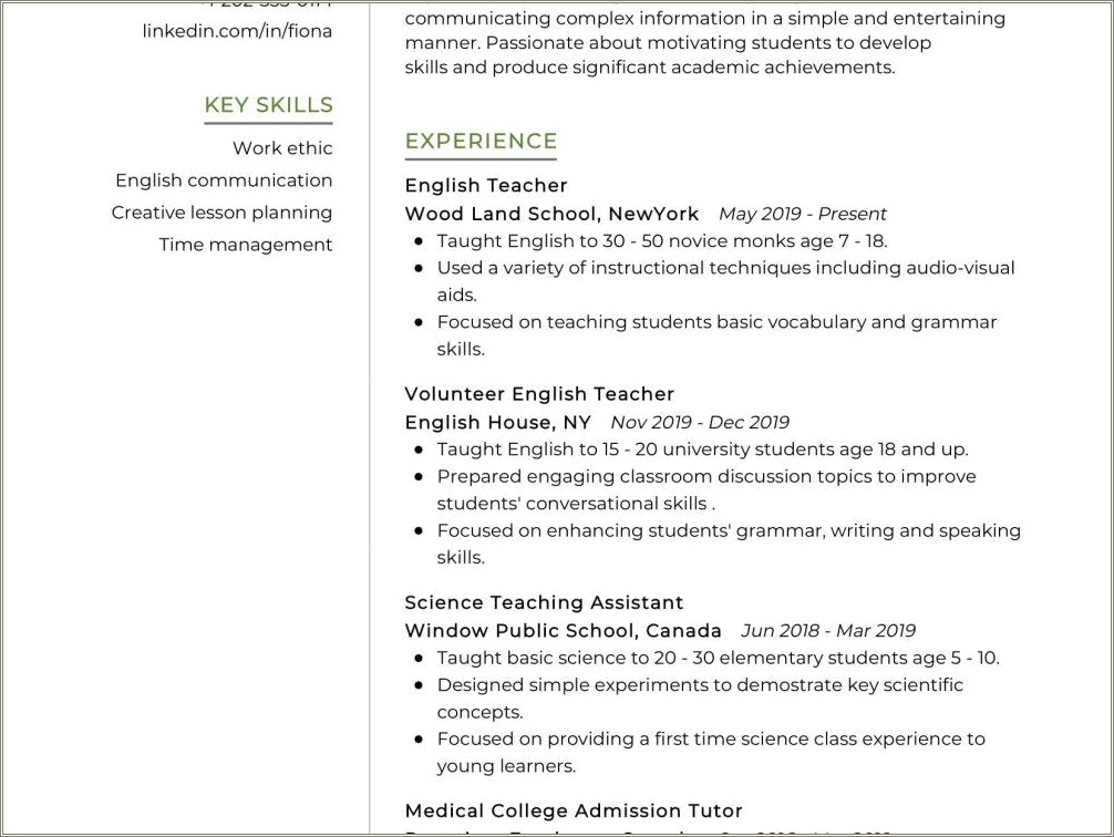 Applying For A Teaching Job Resume