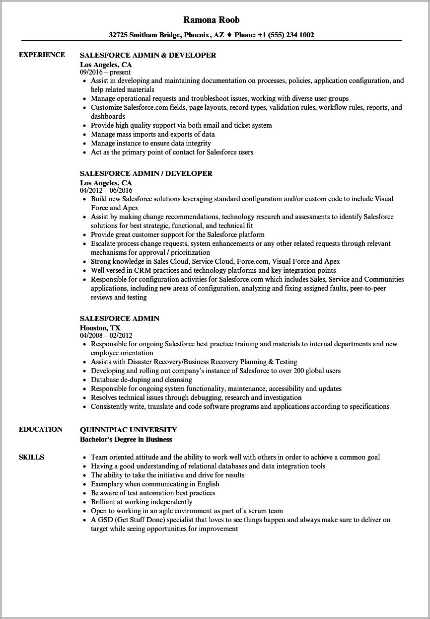 Applying For Job At Salesforce Resume