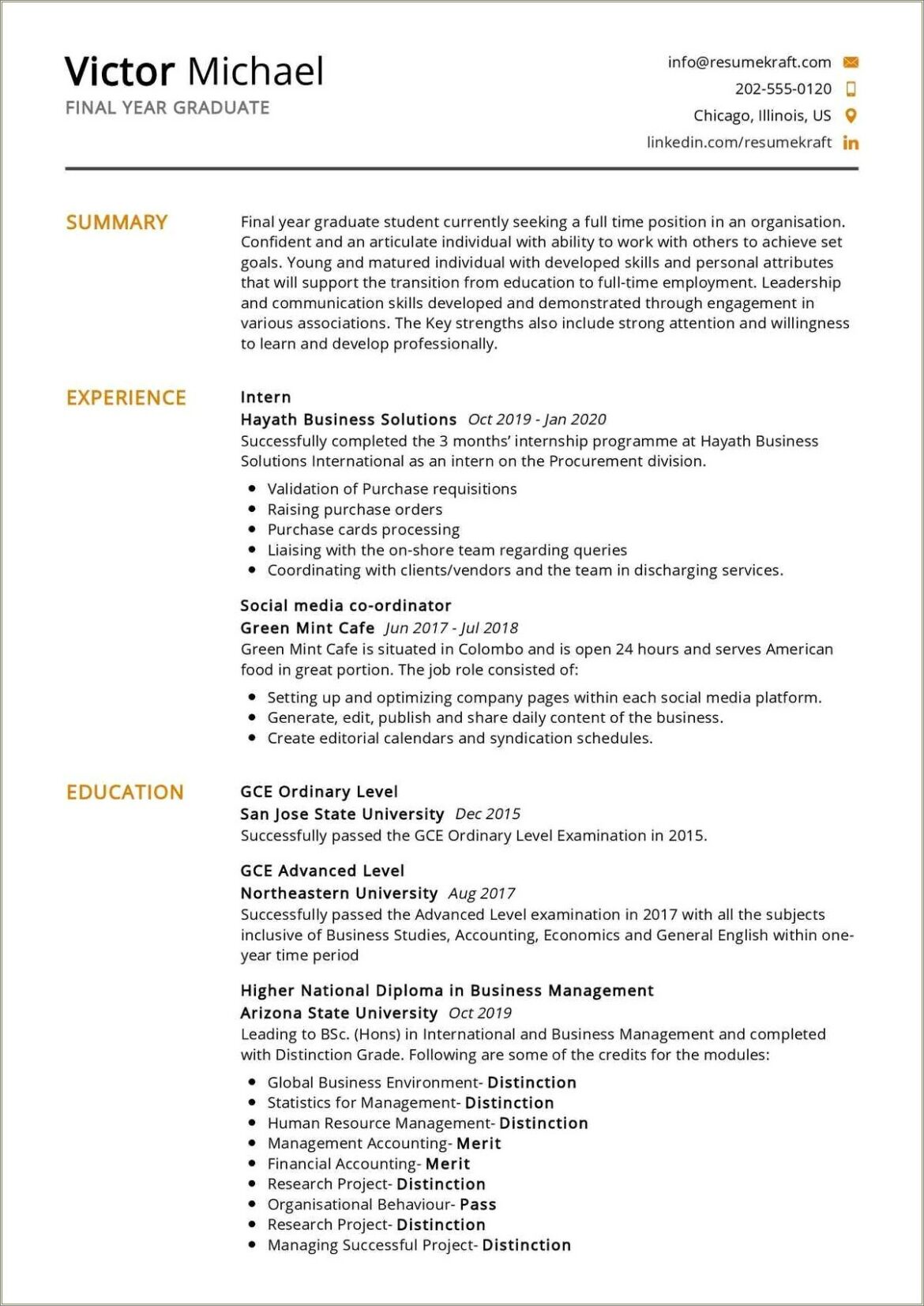 Applying To Grad School Resume Sample