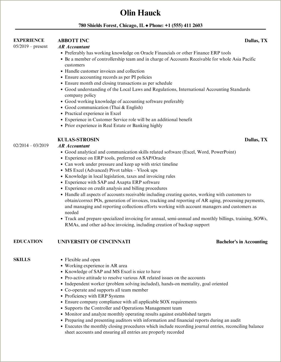 Ar Accountant Resume Example Major Accounts