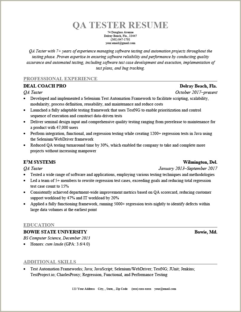 Area Of Expertise Examples For Resume Quality Assurance