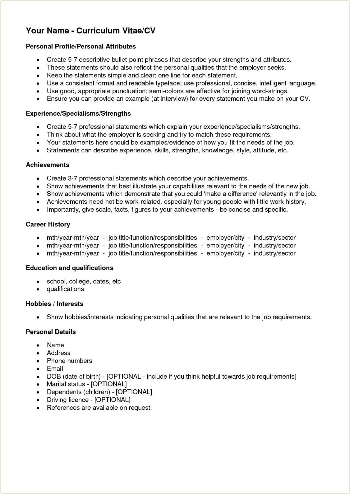 Area Of Interest Examples In Resume