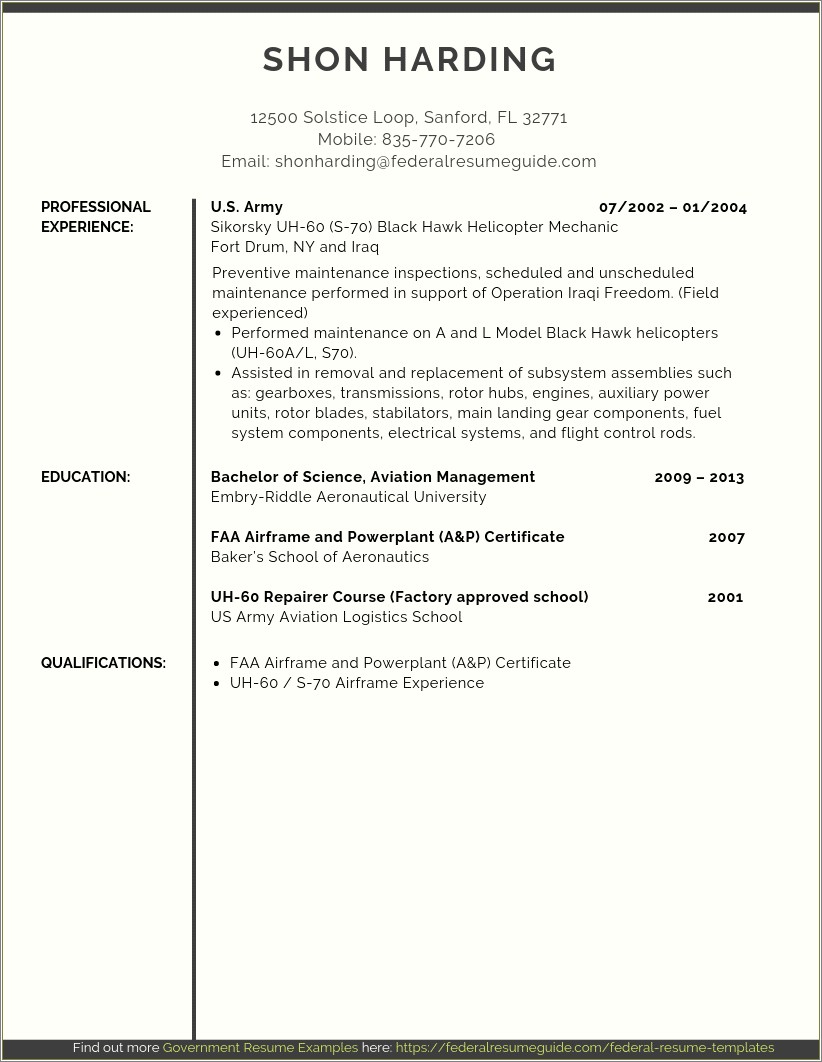 Army Infantry To Civilian Resume Examples