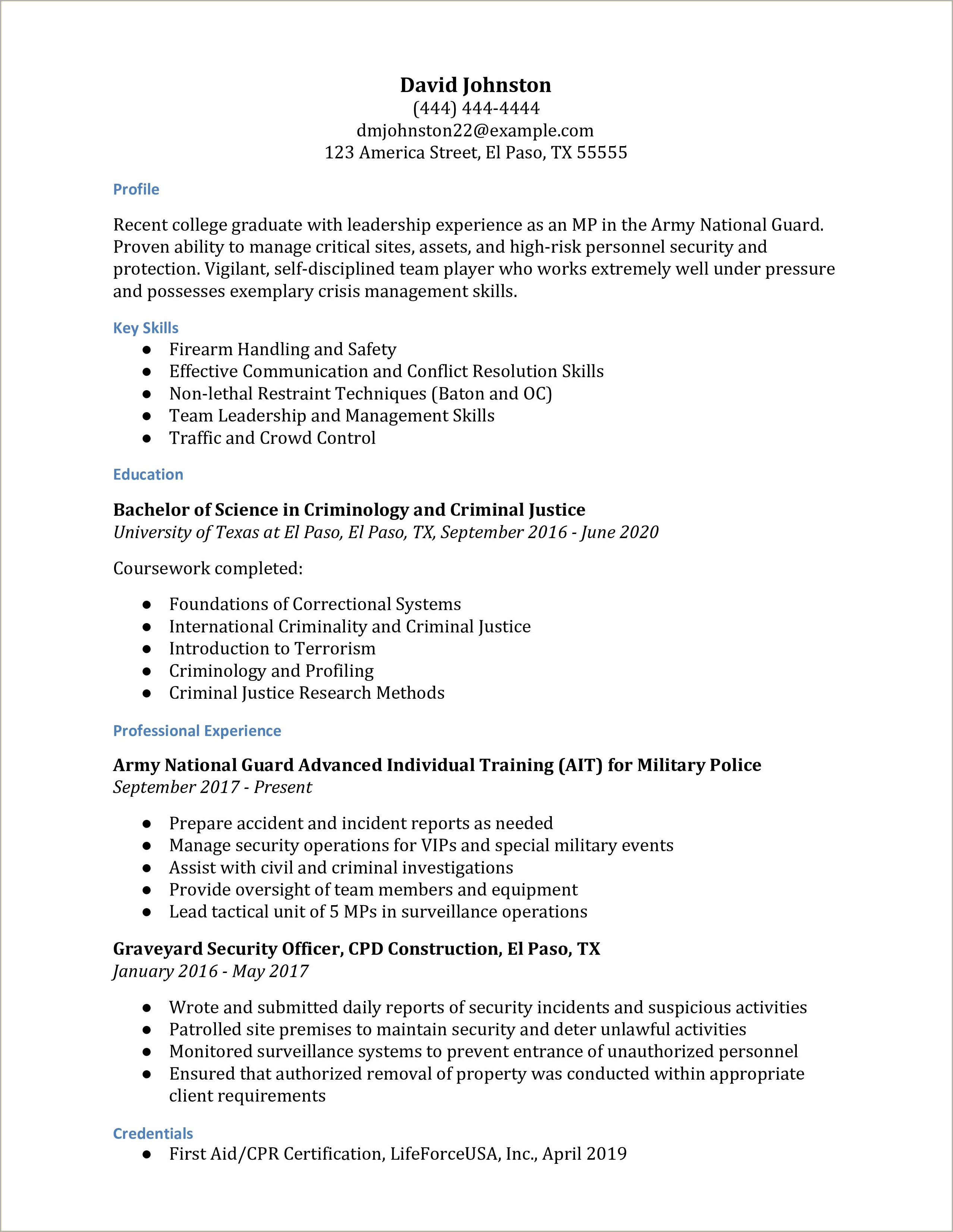 Army Nco Deployment Experience To Cilvian Resume