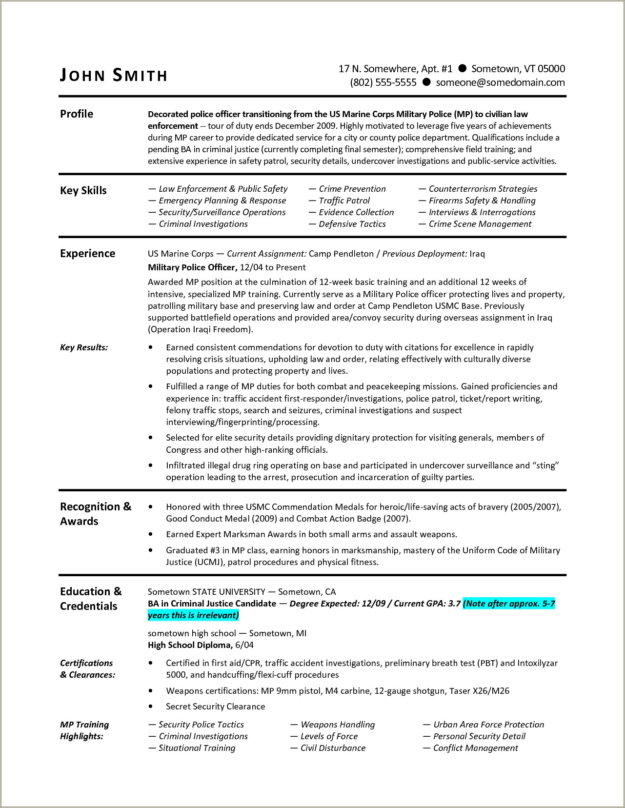 Army Officer To Civilian Resume Examples