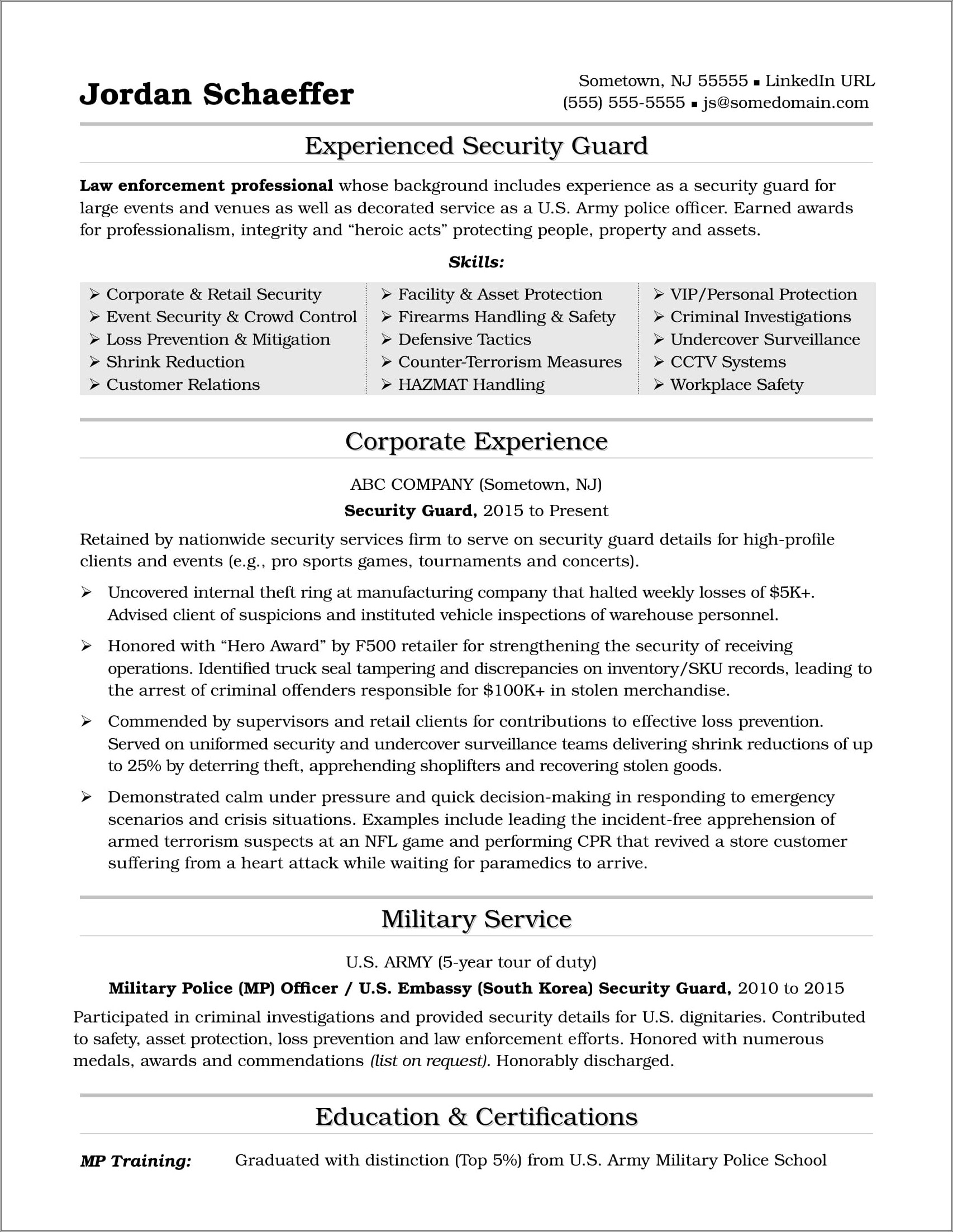 Army Tour Of Duty Website Resume Example