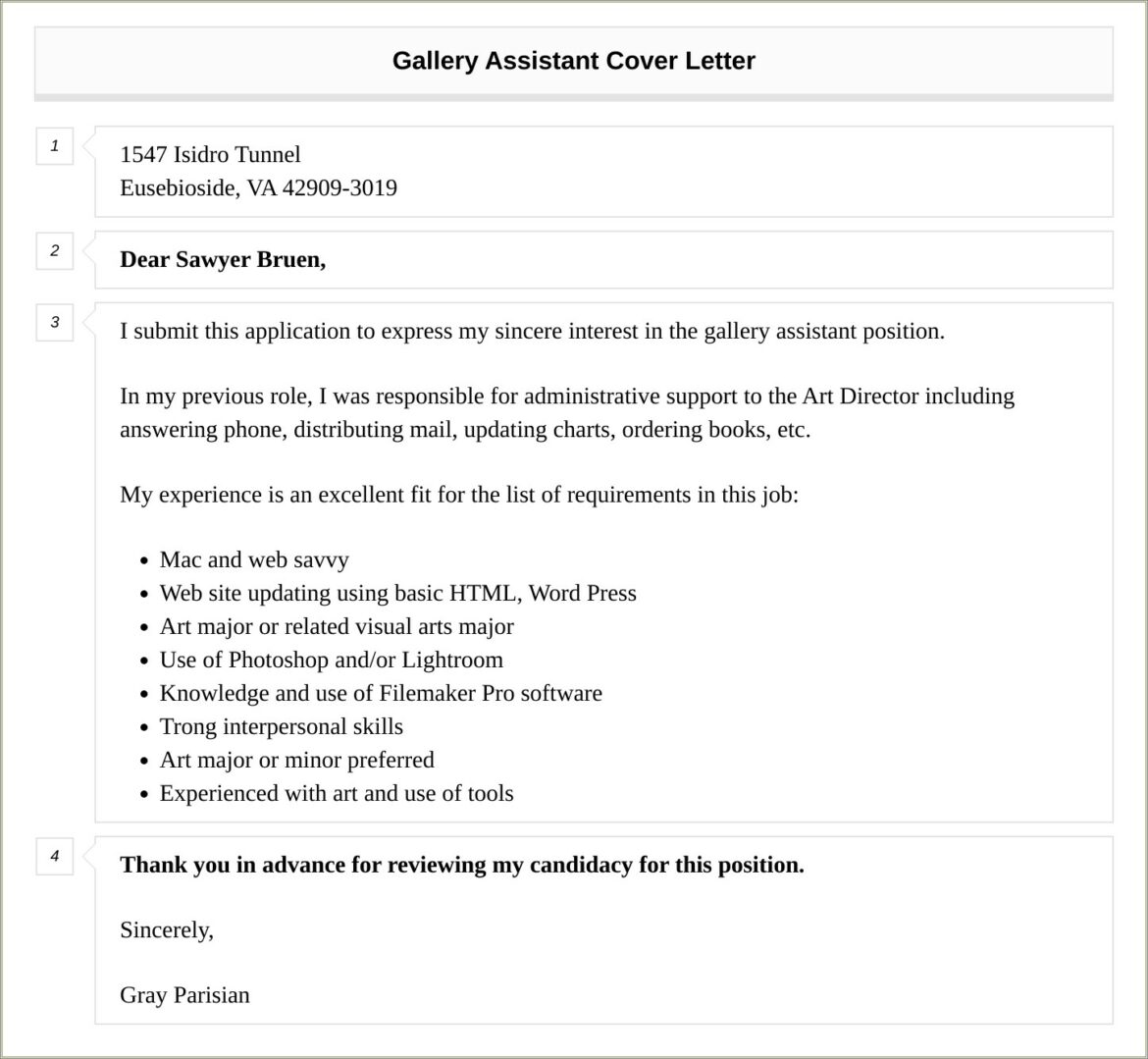 Art Gallery Assistant Resume Cover Letter