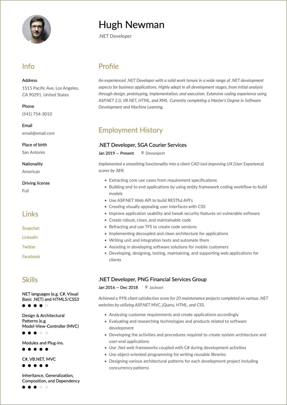 Asp Net Mvc Resume For 2 Years Experience