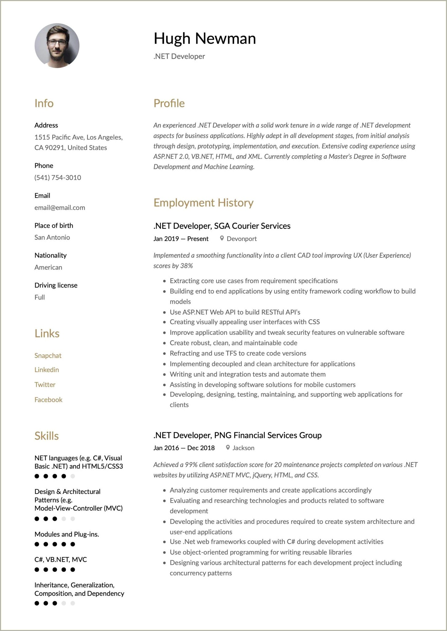 Asp Net Mvc Resume For 2 Years Experience