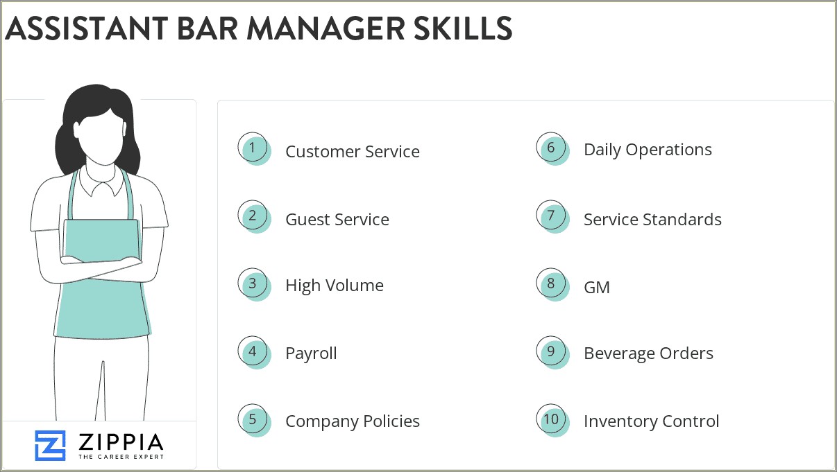 Assistant Bar Manager Job Description Resume