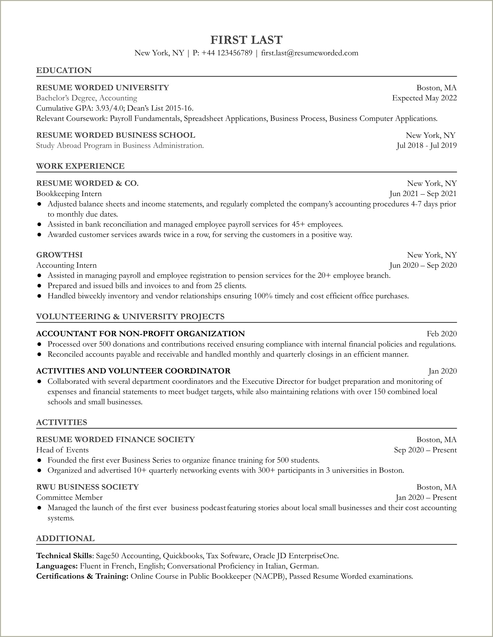 Assistant Bookkeeper Job Description For Resume