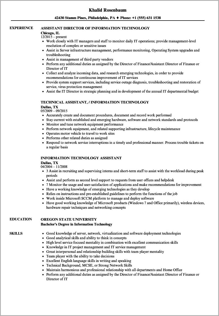 Assistant Director Of Online Academic Technology Resume Samples