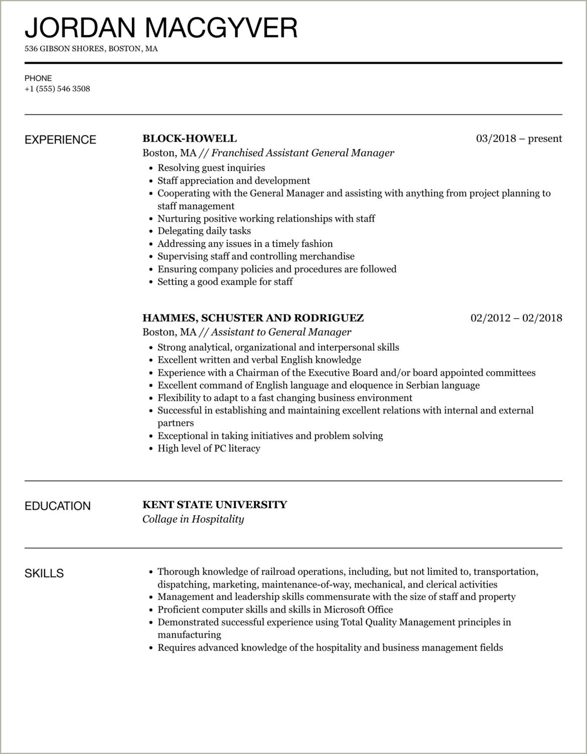 Assistant General Manager Resume Examples 2018