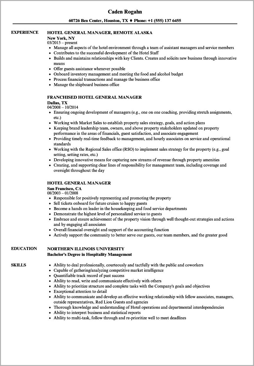 Assistant General Manager Resume For Hotel