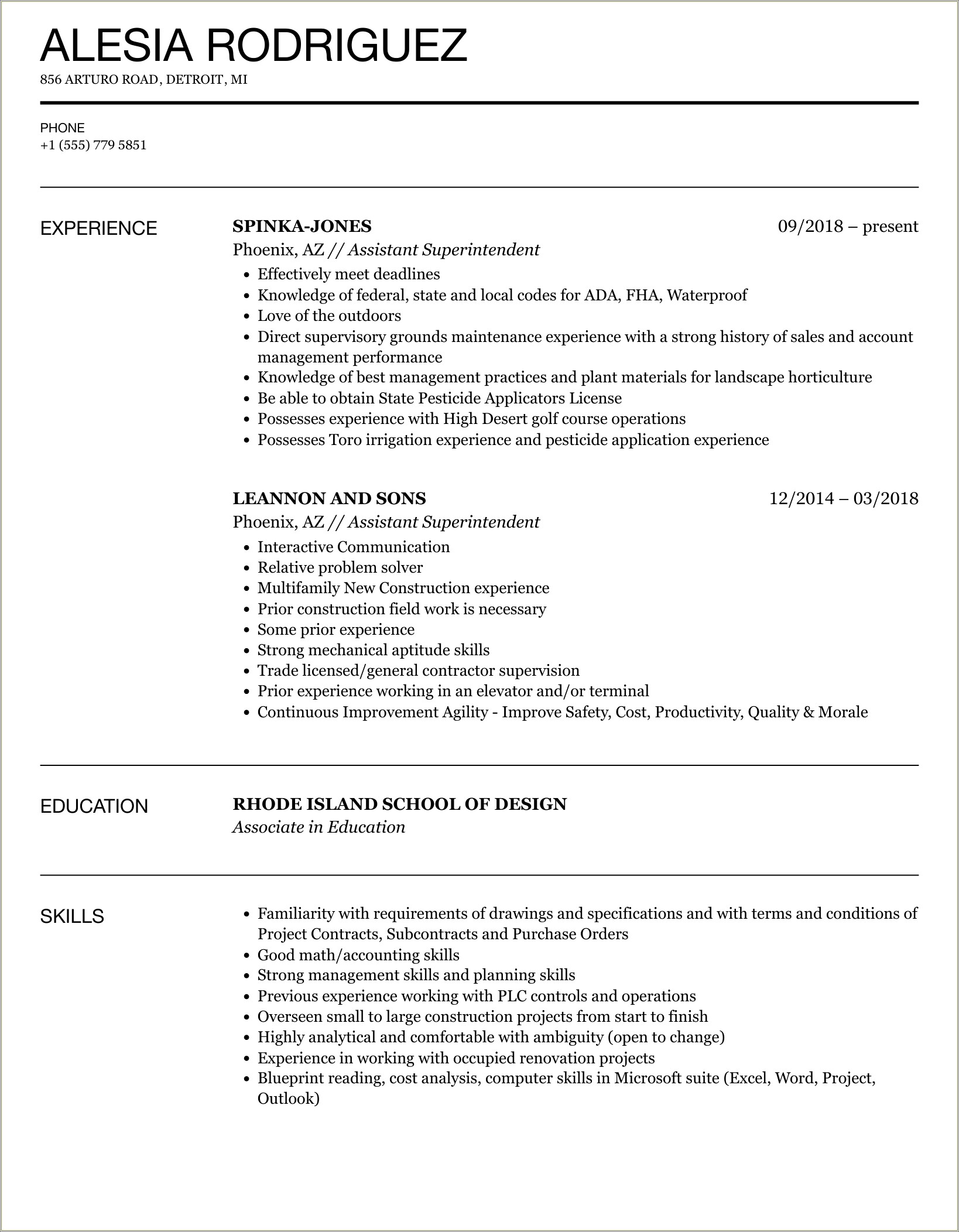 Assistant Golf Course Superintendent Resume Examples