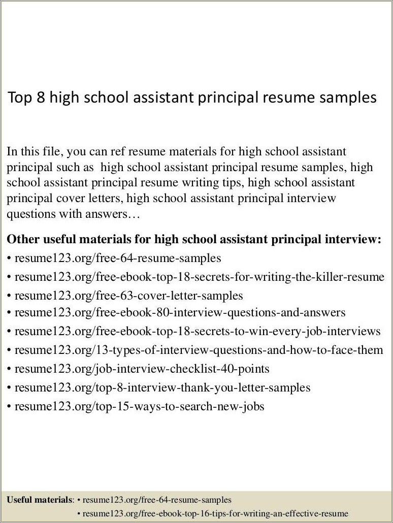Assistant High School Principal Sample Resume