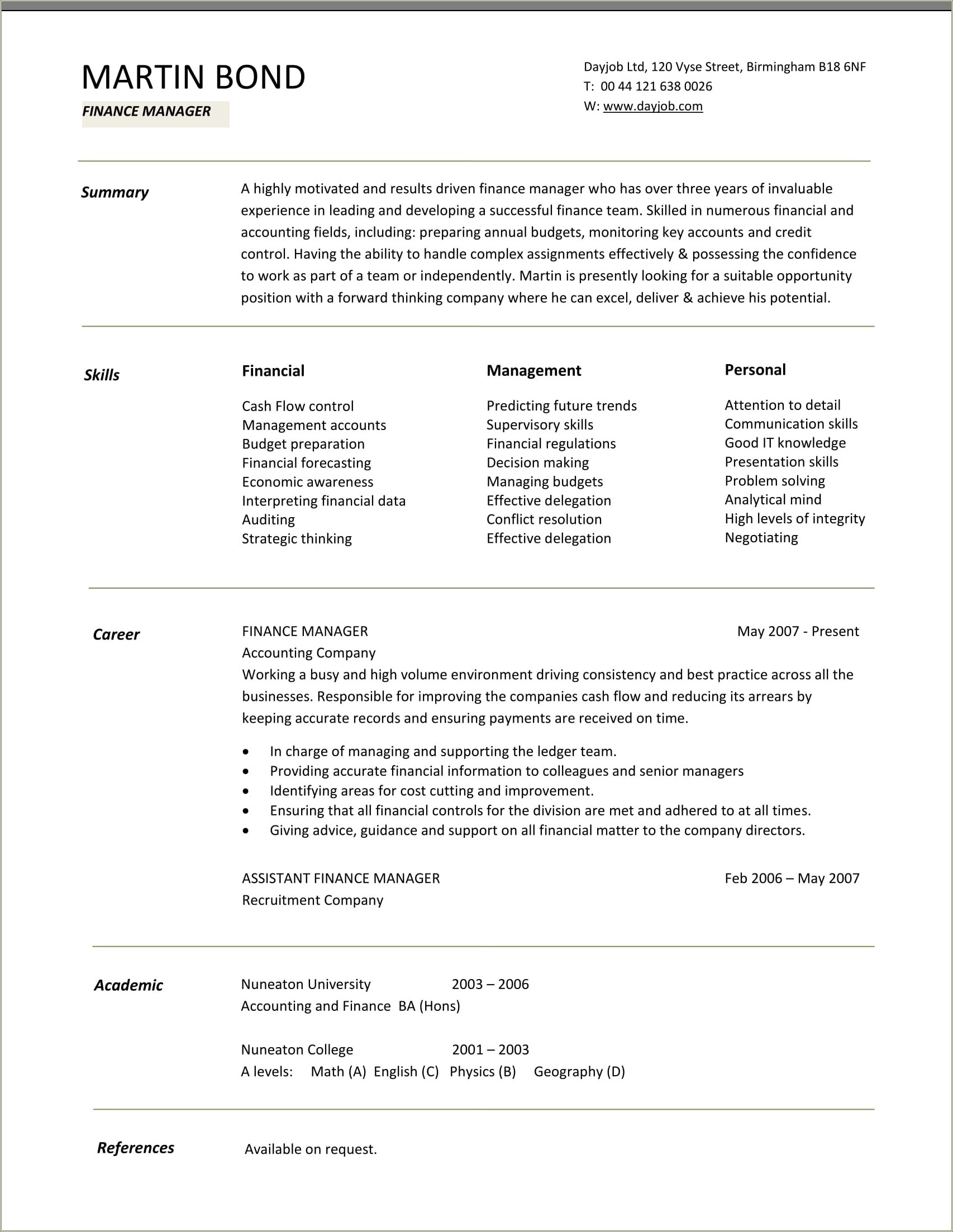 Assistant Manager Finance And Accounts Resume Sample