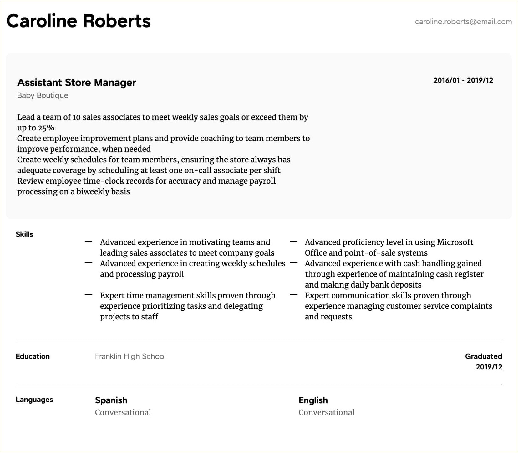 Assistant Manager Resume Sample In Banking