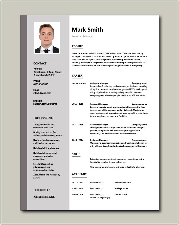 Assistant Manager S Store Manager On A Resume