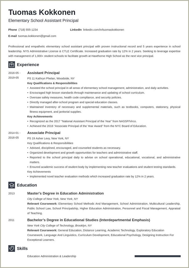 Assistant Principal Job Cv Or Resume