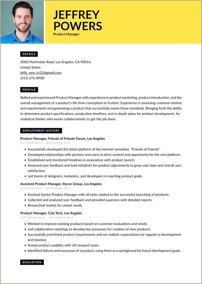 Assistant Product Development Manager Resume Examples