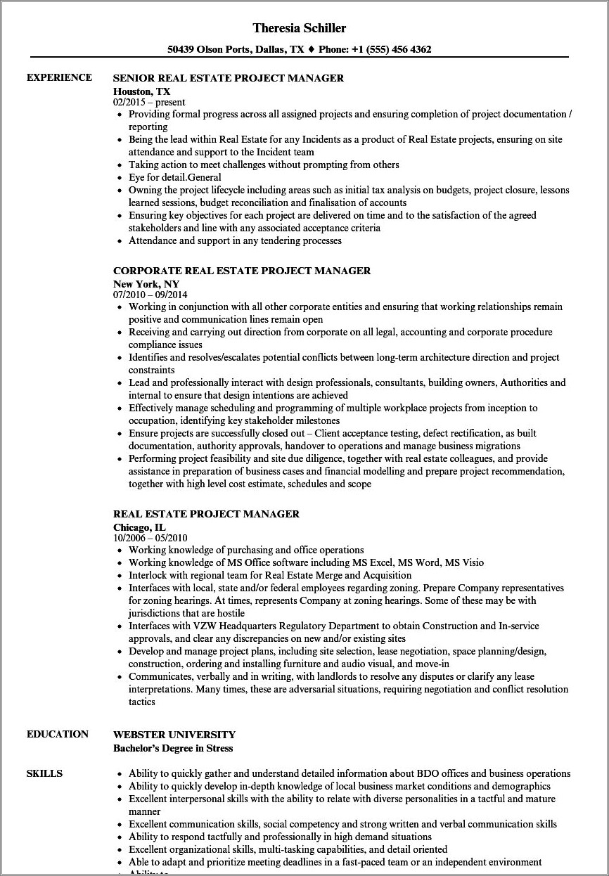 Assistant Project Manager Resume Real Estate Development