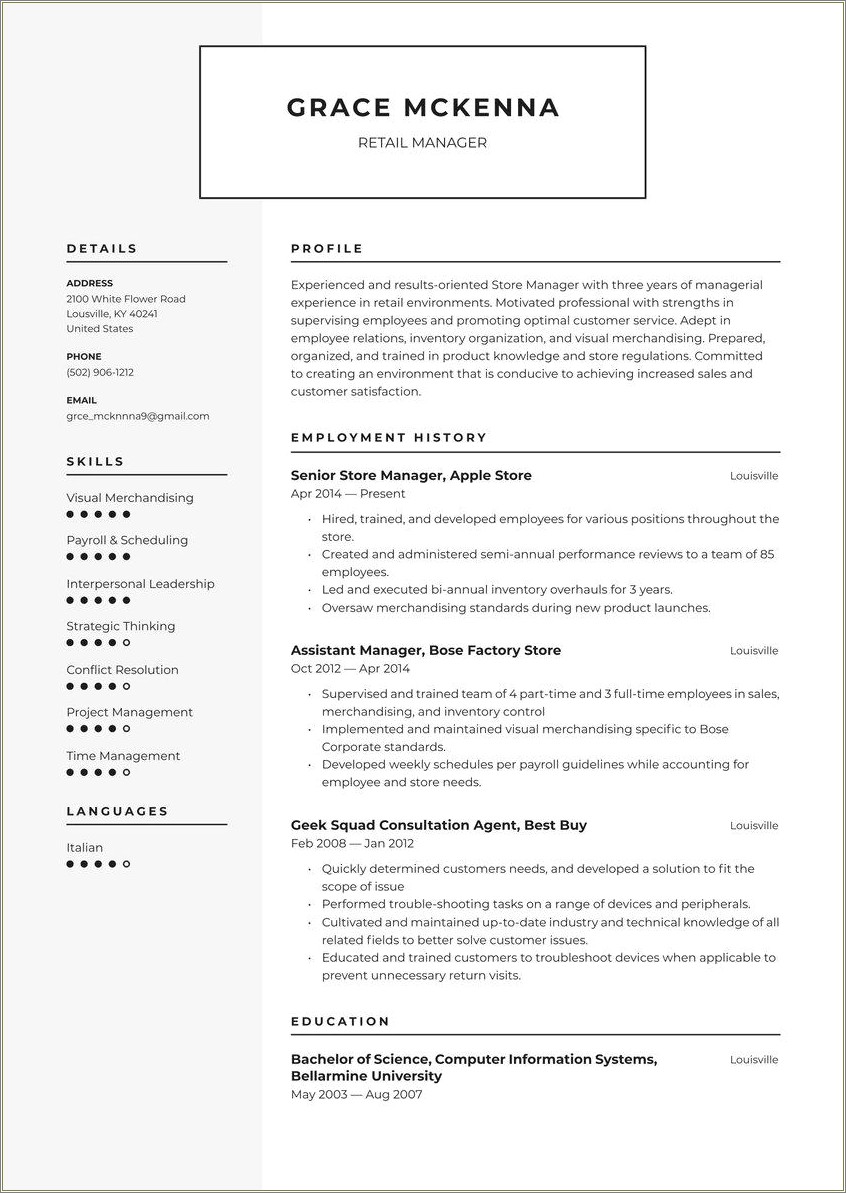 Assistant Store Manager Responsibilities For Resume