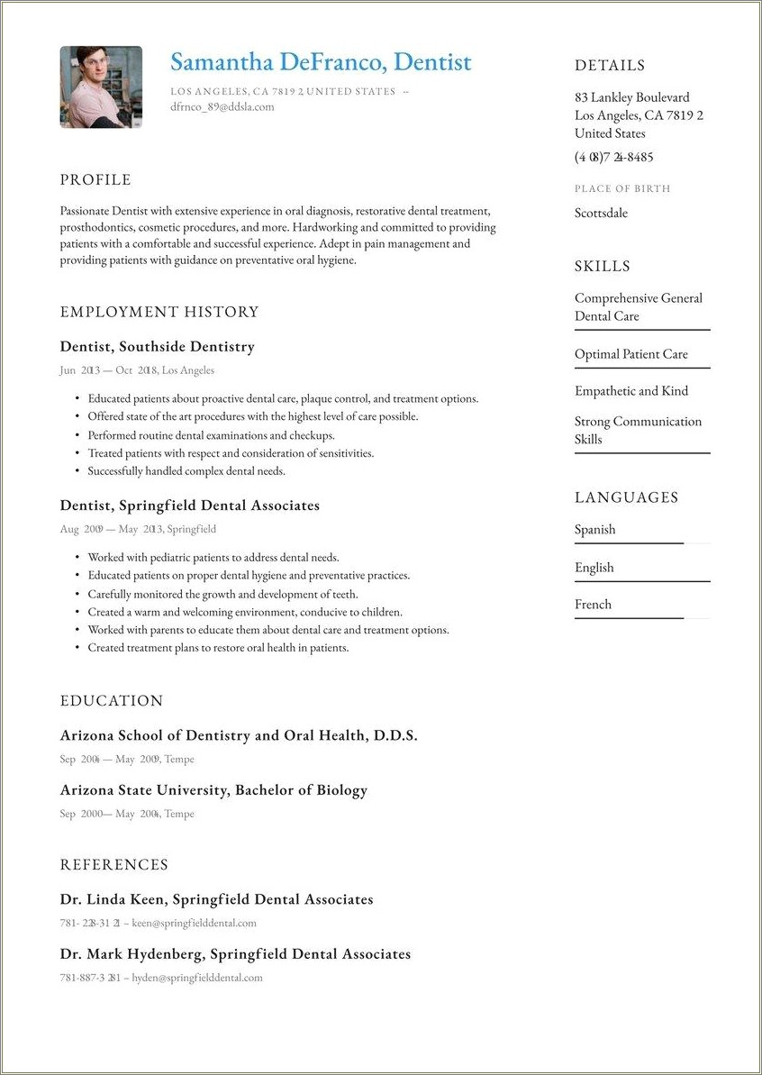 Associate Dentist Job Description On Resume