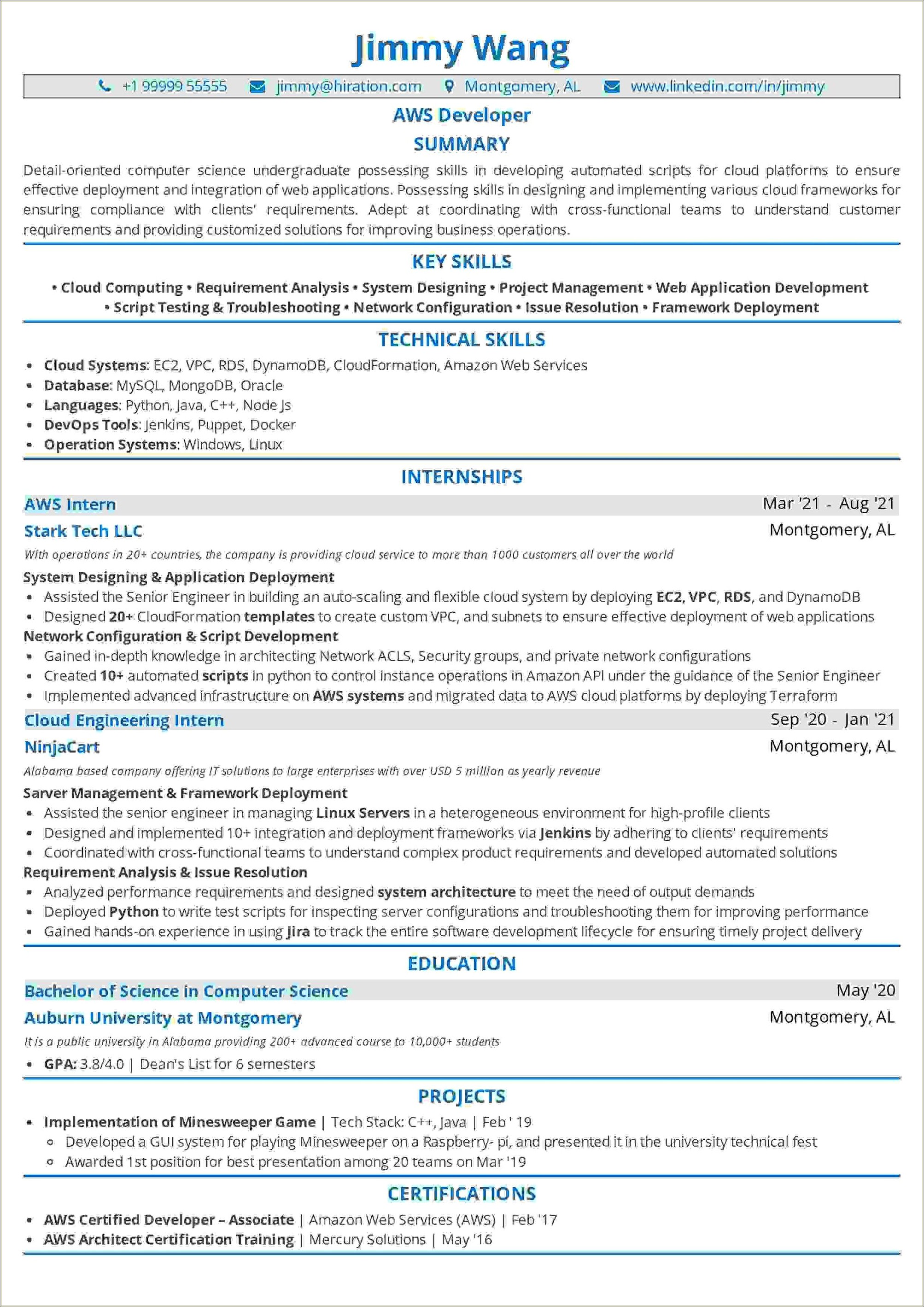 Associate In Computer Technology Sample Resume