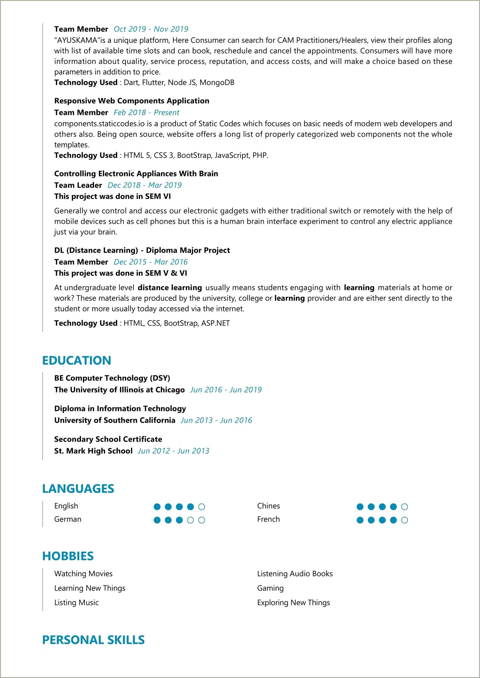 Associate In Information Computer Technology Resume Sample