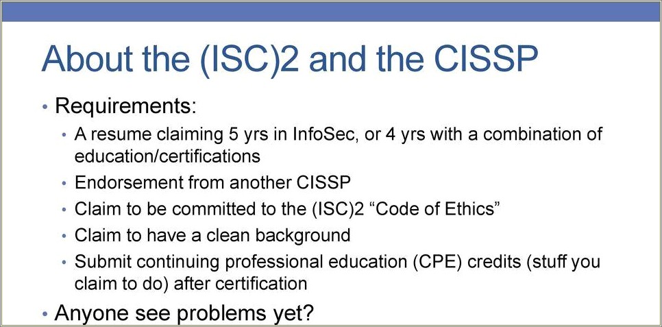 Associate Of Isc2 Working Toward Cissp On Resume