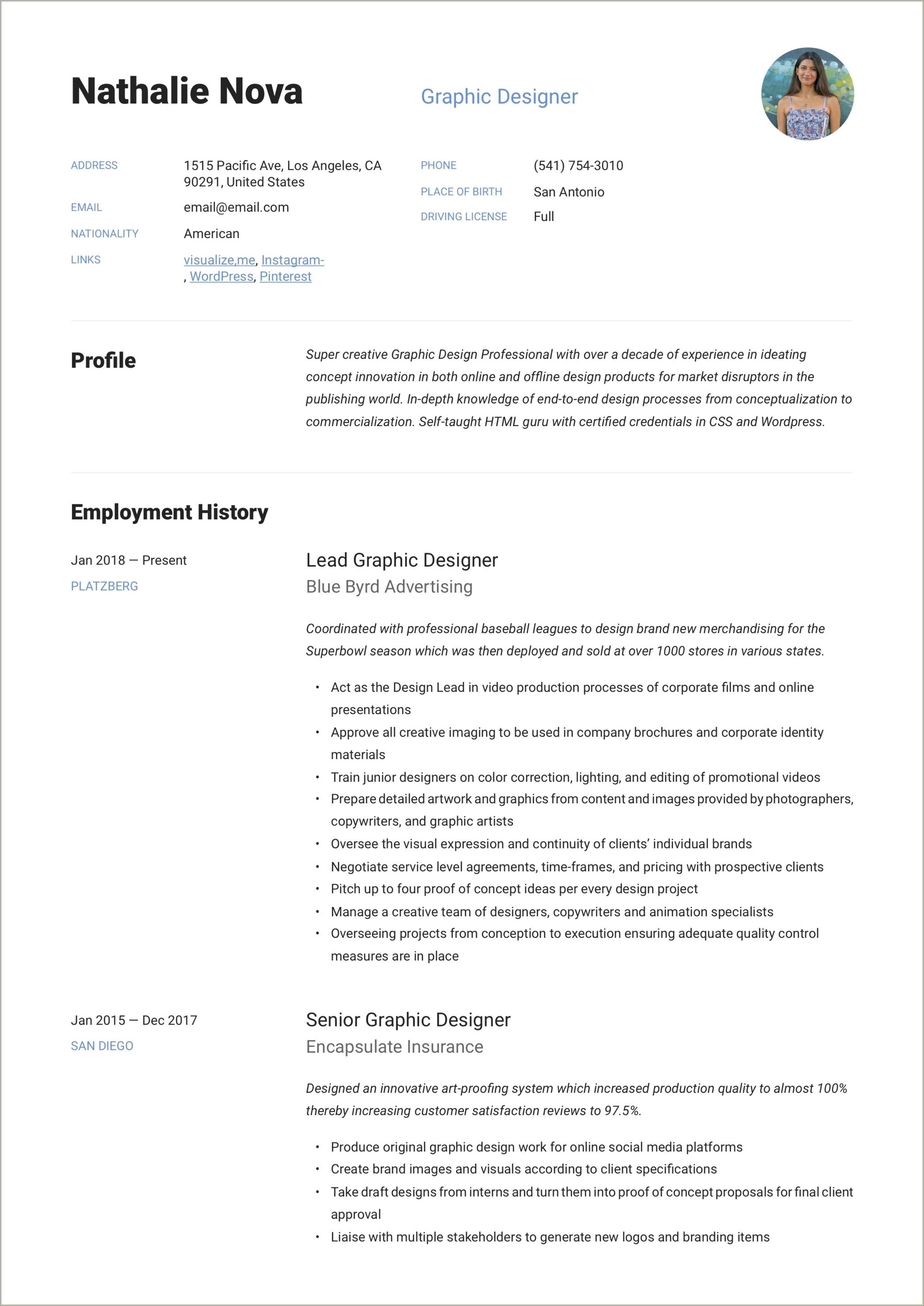 Associates Of Arts Degree Graphic Design Resume Example