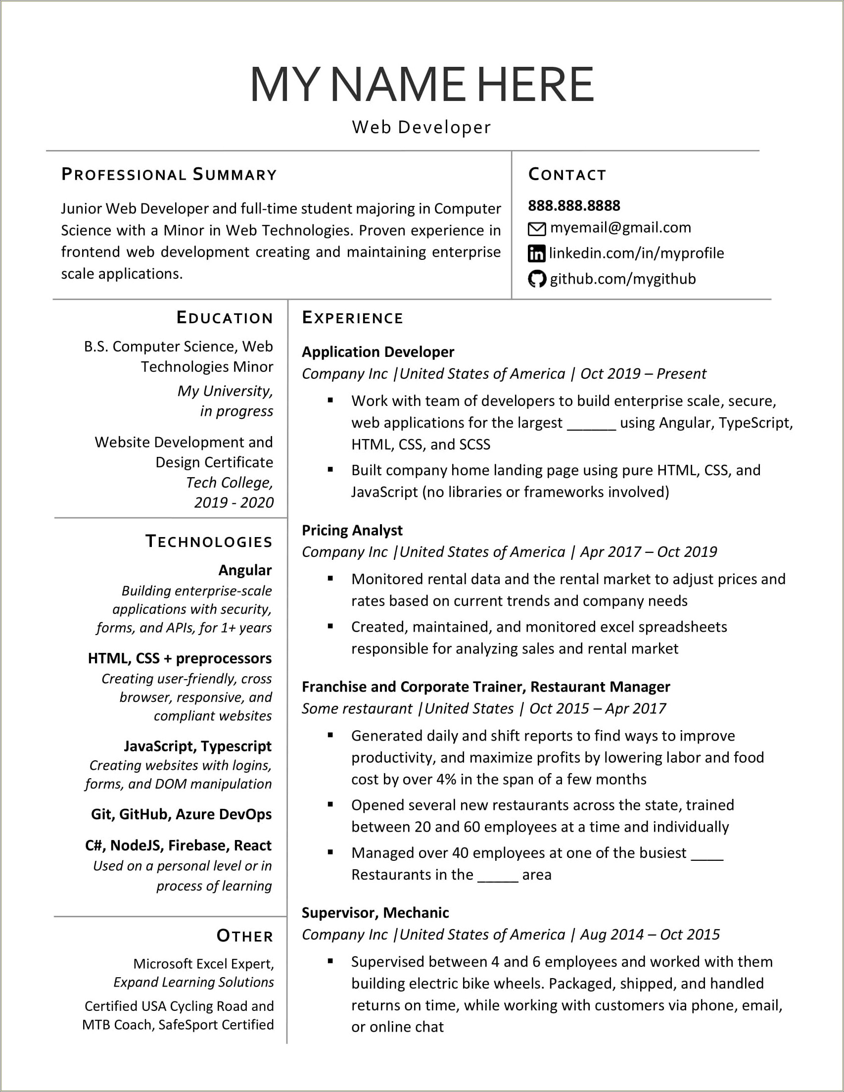 Ats Resume For A Lot Of Jobs