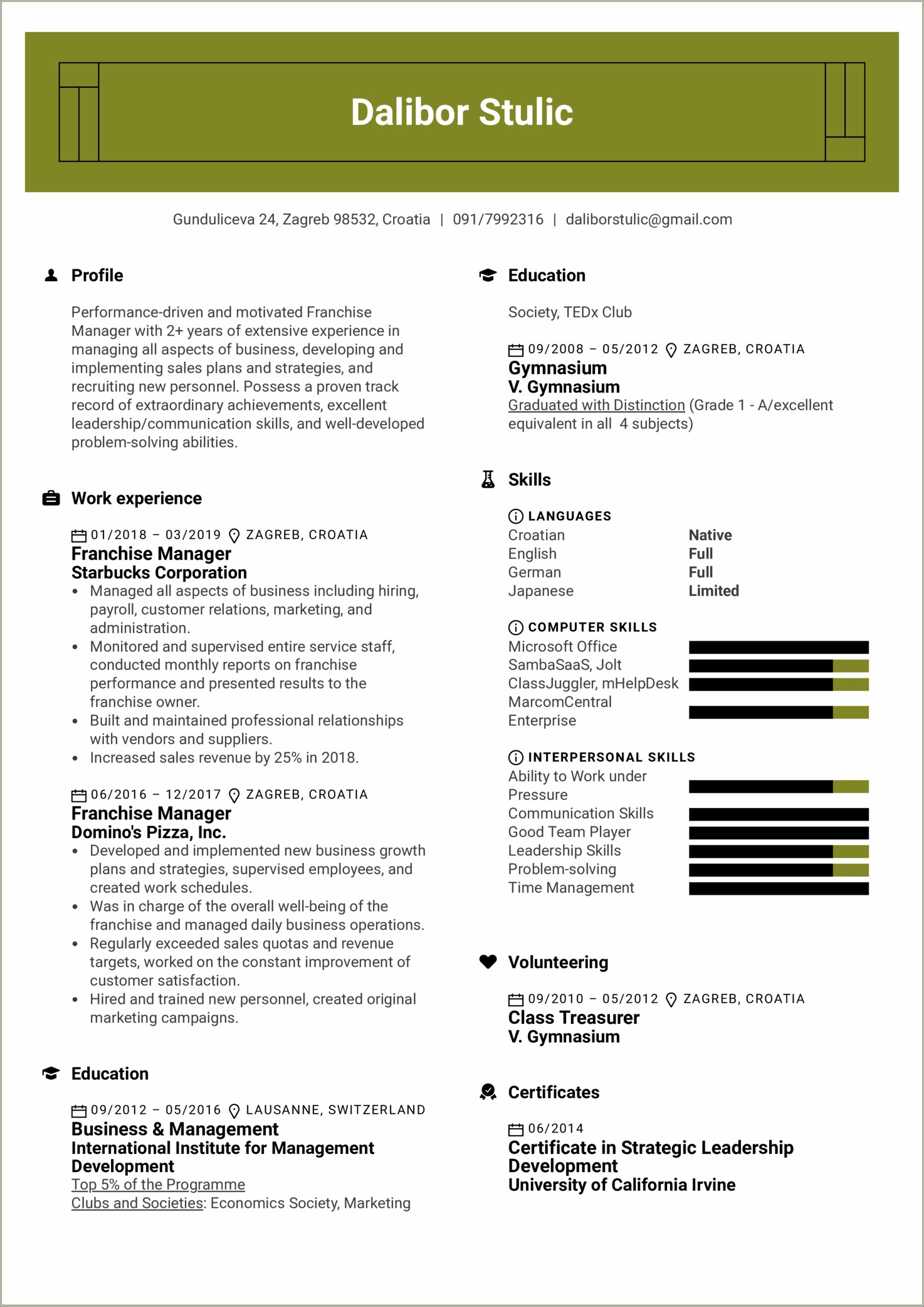 Audio Visual Project Manager Resume Sample