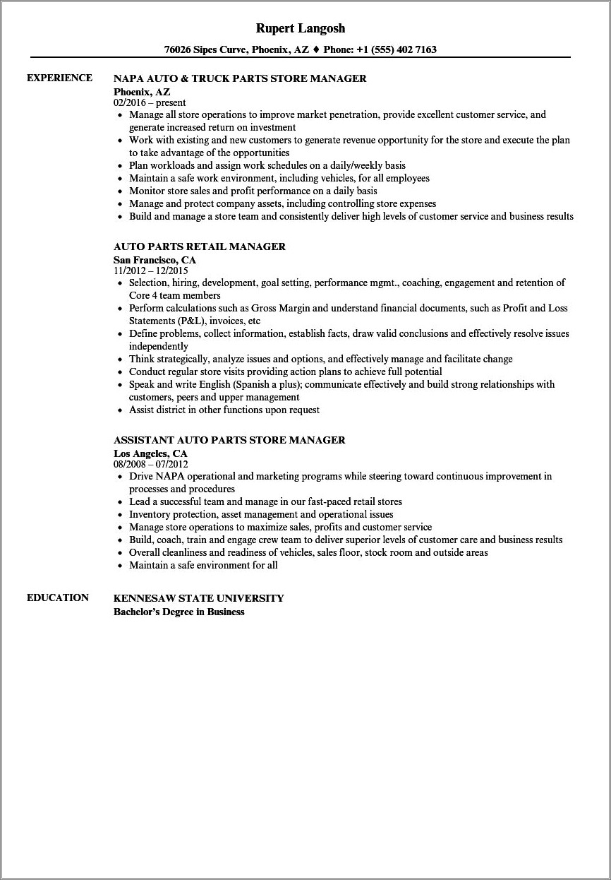 Auto Body Shop Office Manager Resume