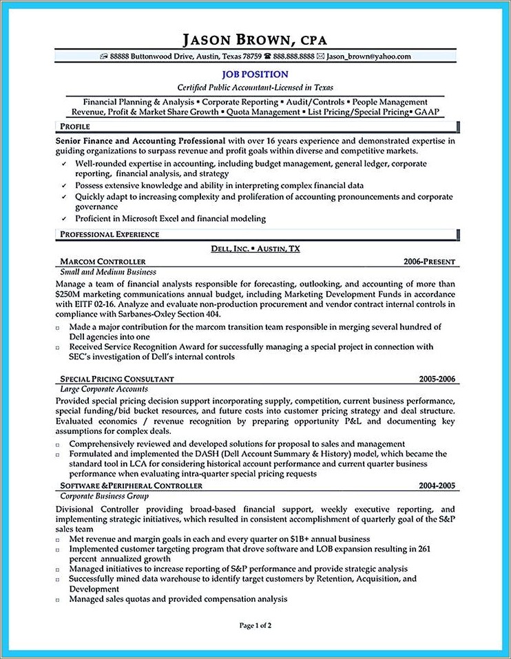 Auto Finance Manager Job Description For Resume