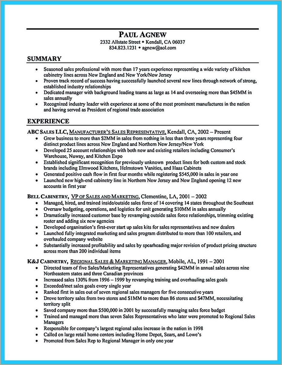 Auto Sales Manager Job Description For Resume