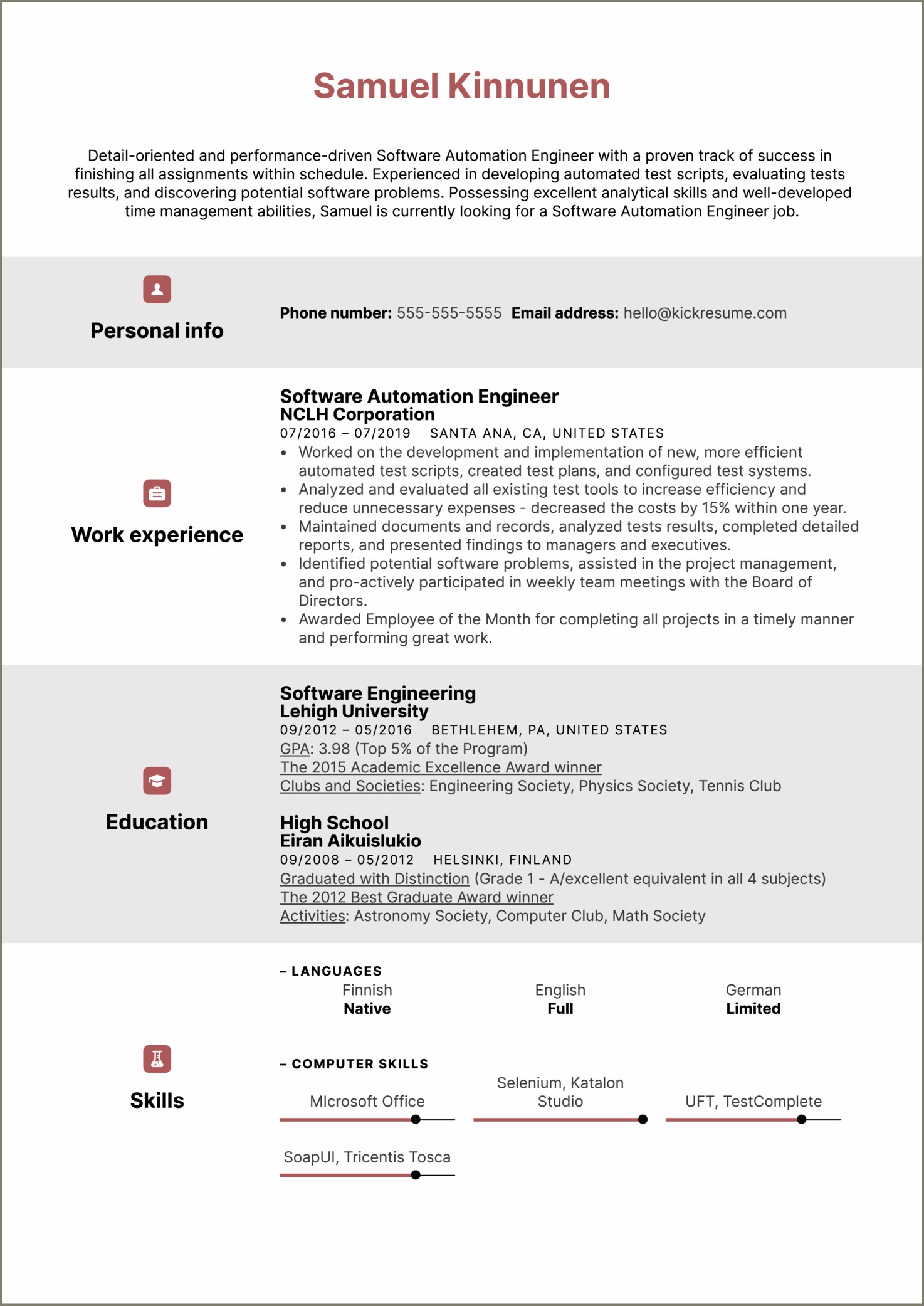 Automation Engineer 1 Year Experience Resume