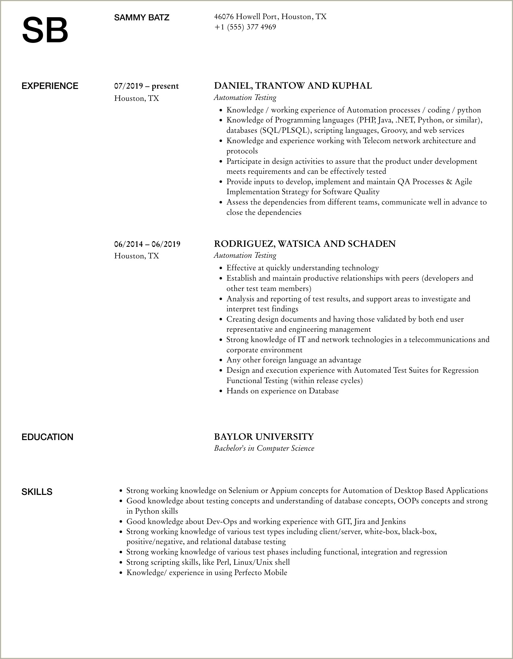 Automation Testing Renorex Resume For 6 Years Experience