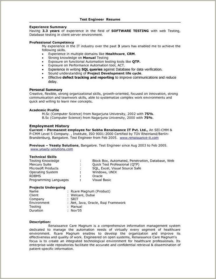 Automation Testing Resume For 7 Years Experience